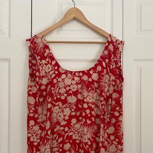 Vintage Red and White Floral Silk Dress